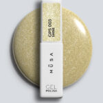 Златист glitter гел лак Musa Nails Shine GPS003 с фин microglitter ефект и сияен завършек за елегантен дълготраен маникюр.