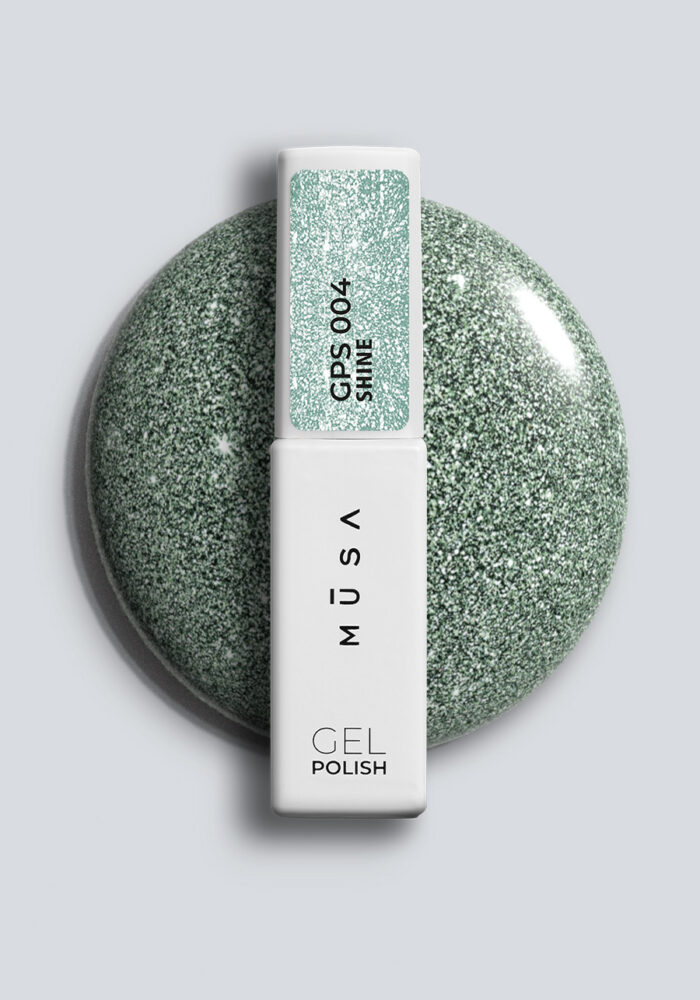 Зелен glitter гел лак Musa Nails Shine GPS004 с микро брокат и блестящ ефект за дълготраен професионален маникюр.