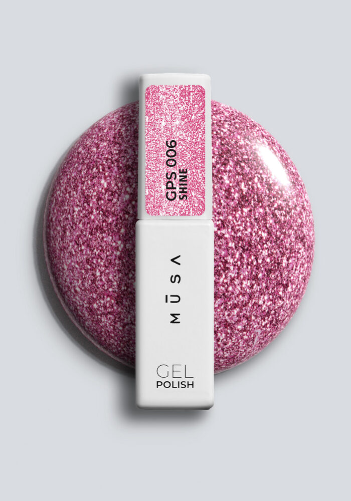 Розов microglitter гел лак Musa Nails Shine GPS005 с фин блестящ ефект за дълготраен професионален маникюр.