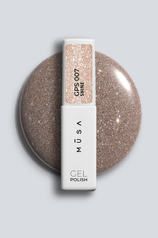 Бронзов microglitter гел лак Musa Nails Shine GPS005 с фин блестящ ефект за дълготраен професионален маникюр.